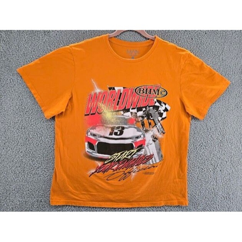 Racing Y2K Style Shirt Mens 2XL Orange Start Your Engines boohooMan Streetwear